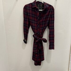 rag & bone Red and Blue Plaid Long Sleeve Dress